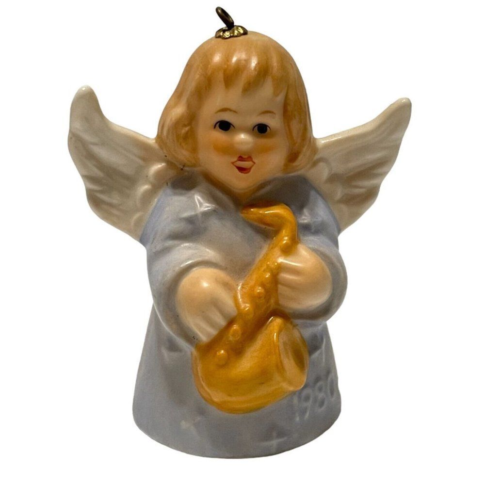 Vtg 1980 Goebel Ceramic Christmas Ornament West Germany Angel Bell Saxophone